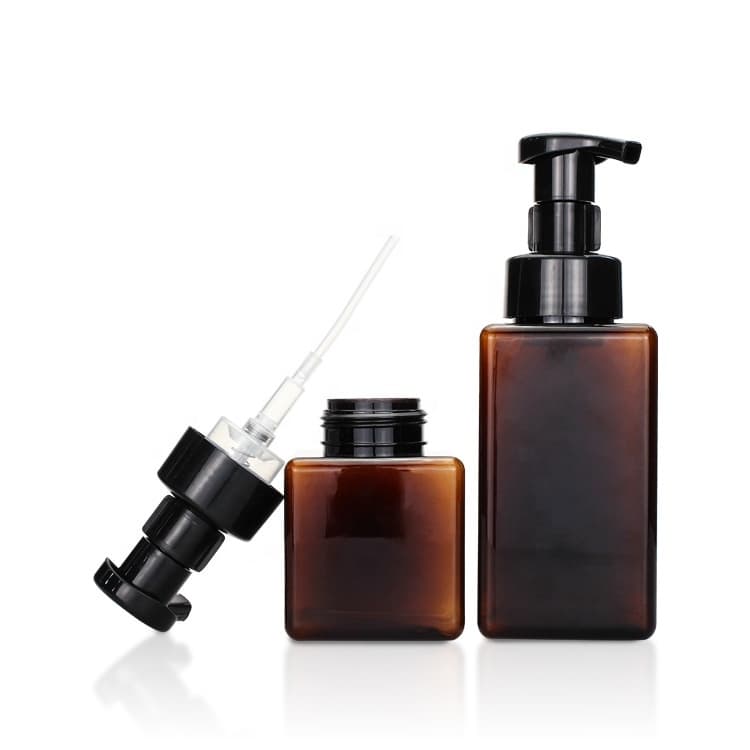 Cosmetic packaging — Square Amber 400ml Foaming Soap Pump Bottle Facial Cleanser Plastic Foam Pump Bottles