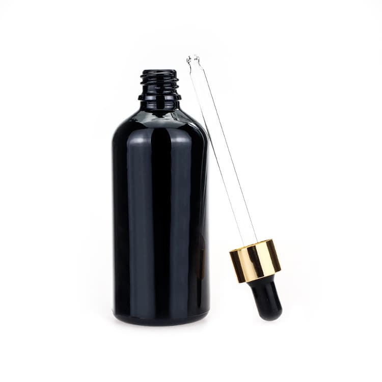 Cosmetic packaging — 100ml  Black Glass Dropper Pipette Bottle customized Essential Oil Cosmetic Bottle