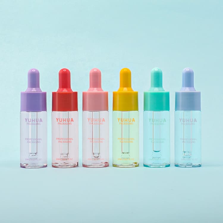 Cosmetic packaging — Factory Custom Colorful Essence Skin Care Serum PET Plastic Oil Dropper Bottle 20ml Flat Shoulder Dropper Bottle