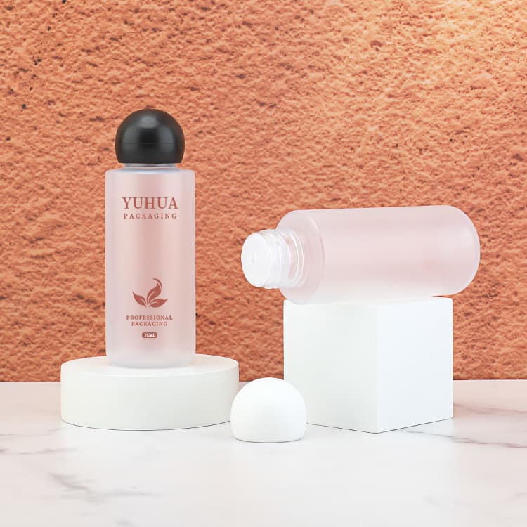 Cosmetic packaging — Round 75ml Toner Container Packaging PET Plastic Cap Lotion Bottle Inner Plug Skin Care Cosmetic Plastic Bottle