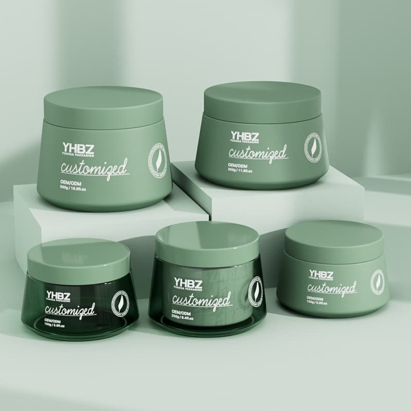 Cosmetic packaging — Matte Green Eco-Friendly PET Plastic Hair Body Cream Jars 150ml 250ml 350ml 500ml Wide Mouth with Cream Pot for Skin Care