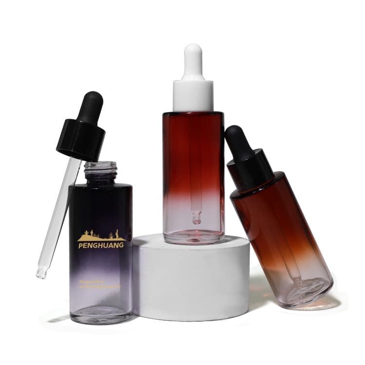 Cosmetic packaging — Purple  Paint Gradient Colorful Round Shape Flat Shoulder Cosmetic  Bottle  40ml  Serum Glass Essential Oil Bottle With Dropper