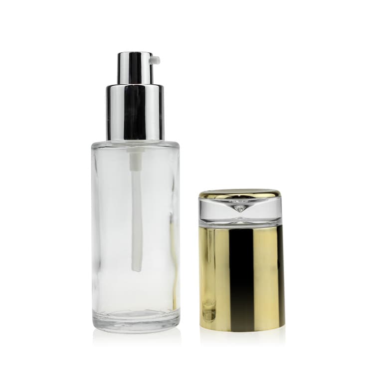 Cosmetic packaging — Hot-Sale 30ml 1oz Golden cap water droplets cover glass bottle pump container cream dropper pump