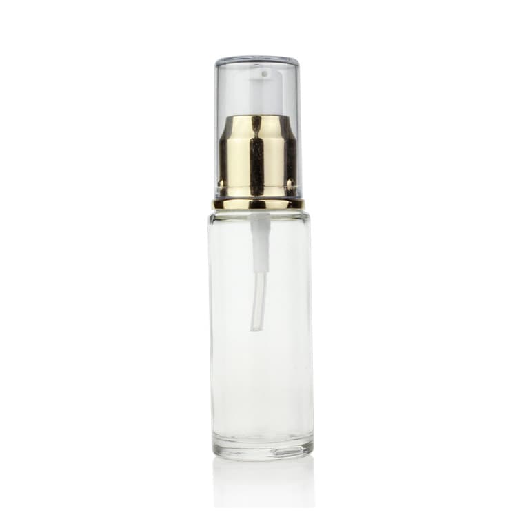 Cosmetic packaging — 20ml 30ml round shape clear foundation serum glass bottle with gold pump