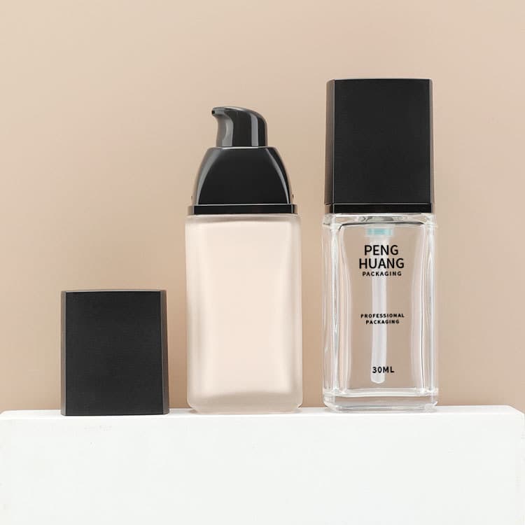Cosmetic packaging — Empty Glass Foundation Bottle 30ml 1oz Square High Quality Lotion Pump CE Certified Face Cream Skin Care Serum Essential Oil