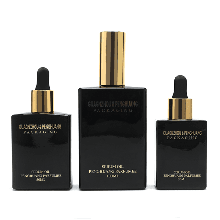 Cosmetic packaging — New Luxury Painting Black 30ml 50ml 100ml Cosmetic Packaging square Glass Dropper Bottles Serum Glass Bottle Skincare