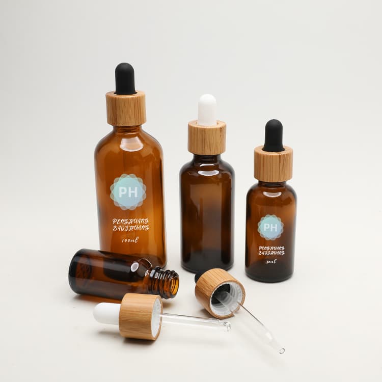 Cosmetic packaging — Wholesale cosmetic skincare packaging essential oil bottle 4oz 100ml 50ml 30ml 20ml glass bottles with bamboo dropper cap s