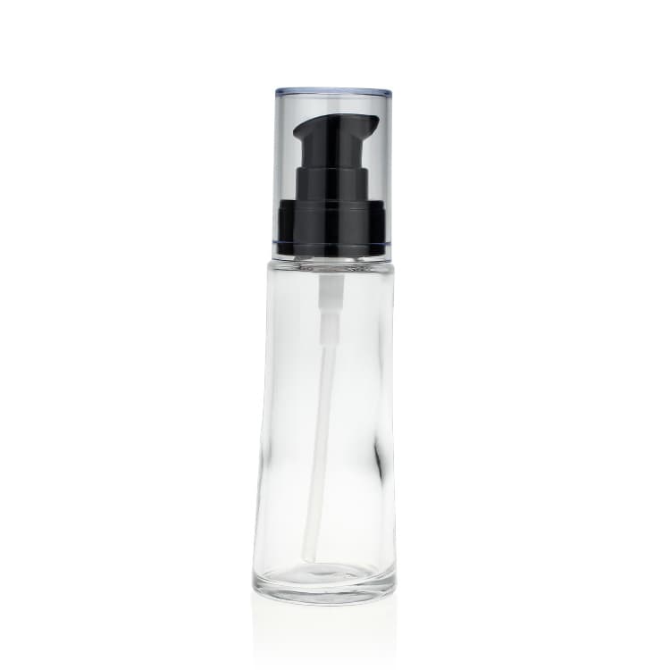 Cosmetic packaging — High quality 50ml empty liquid foundation glass bottles cosmetic foundation bottle with pump clear cap