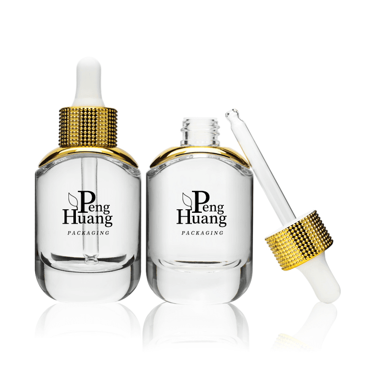 Cosmetic packaging — Luxury Cosmetic Packaging Oval Glass Dropper Bottle 30ml Clear Serum Bottle with Silver And Gold  Dropper for Skin Care