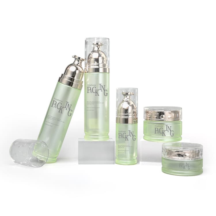Cosmetic packaging — Hot Selling Cosmetic Packing Sets Unique Green Glass Body Lotion Containers and Cream Jars