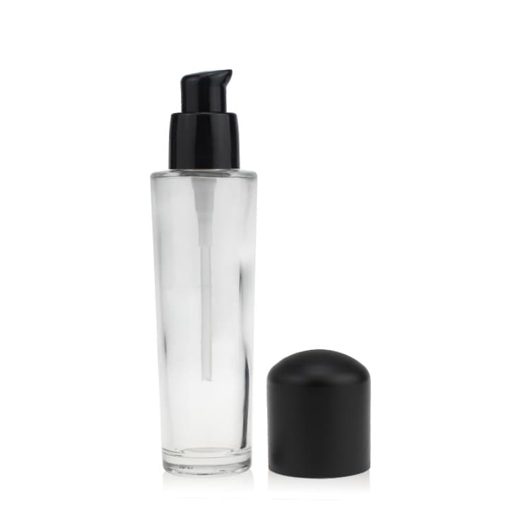 Cosmetic packaging — Luxury straight round 40ml cosmetics packaging glass liquid foundation bottle with beauty pump makeup bottle package wholesale