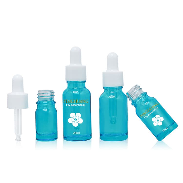 Cosmetic packaging — OEM empty painting blue glass bottle with  dropper pipettes cosmetic packaging 15ml 20ml 30ml 50ml 100ml essential oil bottle