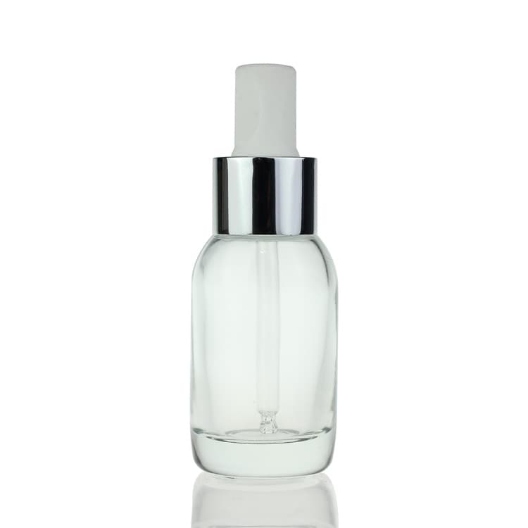 Cosmetic packaging — 50ml silver round clear cosmetic skin care lotion serum dropper glass bottle