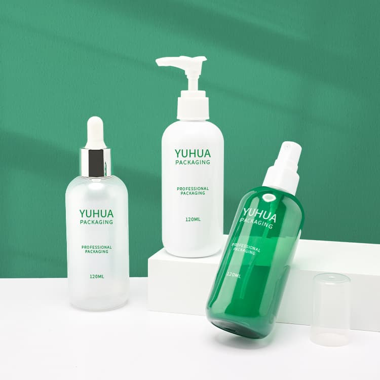 Cosmetic packaging — Eco Friendly Cosmetic Containers Bottle Green 120ml Lotion Pump Plastic Packaging Bottle for Private Packaging Skincare
