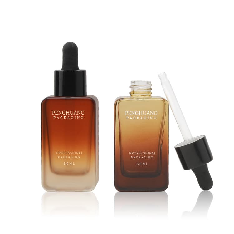 Cosmetic packaging — custom amber glass serum bottle 30ml empty lotion dropper square cosmetic packaging essential oil bottle with pipette