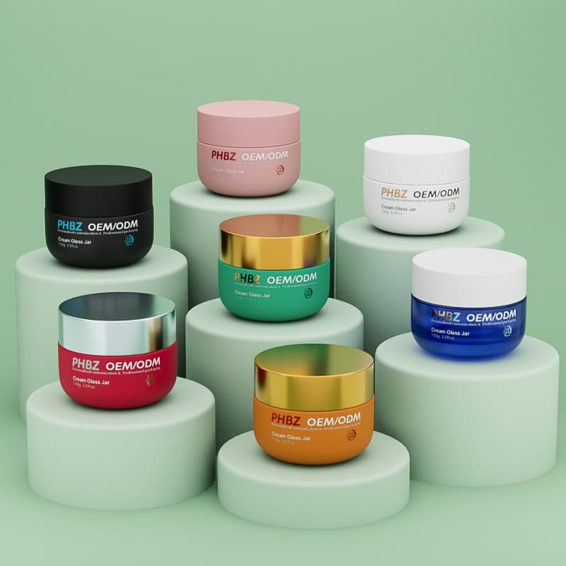 Cosmetic packaging — Luxury Round Empty 100g Matte Green Black White Thick Bottom Pots Glass Cosmetic Jar for Facial Cream Body Scrubs