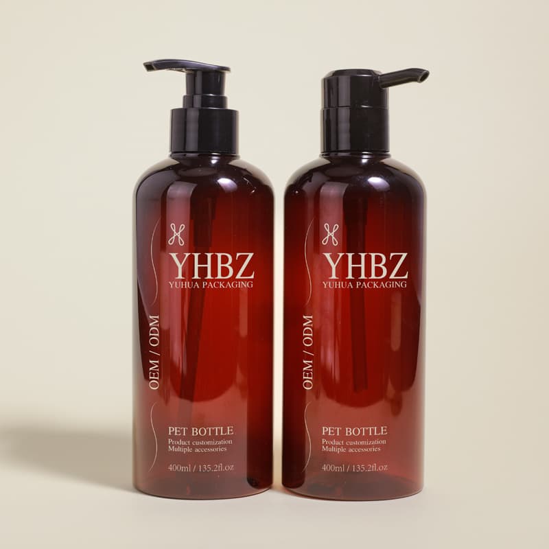 Cosmetic packaging — Luxury 400ml Amber PET Shampoo Conditioner Bottle with Lotion Pump Recyclable Eco-Friendly Packaging for Hair and Body Care