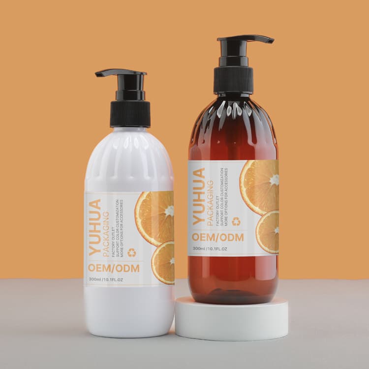 Cosmetic packaging — Plastic shampoo bottle 300ml high quality round shoulder PET hand sanitizer brown Body wash bottle plastic lotion bottle