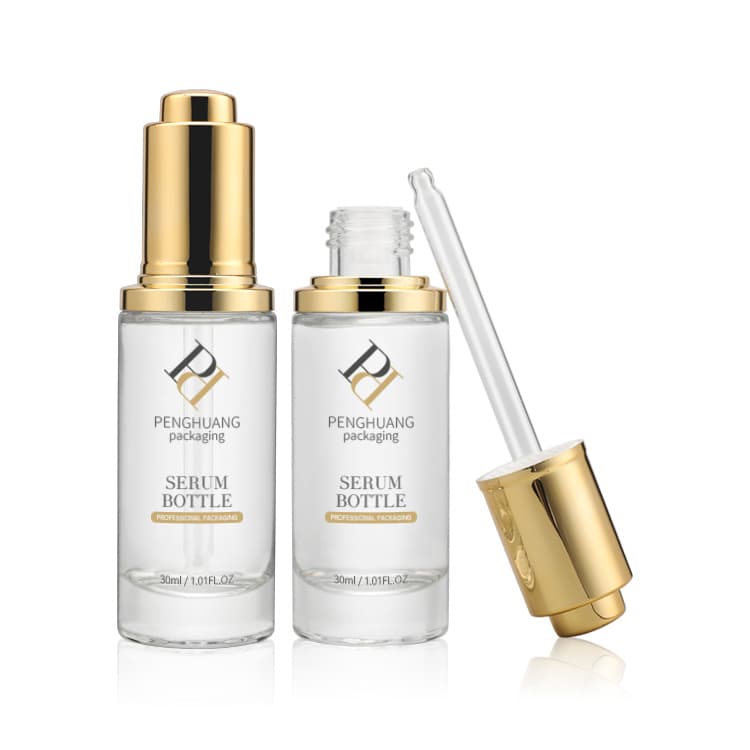 Cosmetic packaging — Moisturize Glass Serum Bottle 30ml Wholesale Glass Cosmetic Skincare Face Essential Oil Bottle Silver 1oz Glass Dropper Bottle