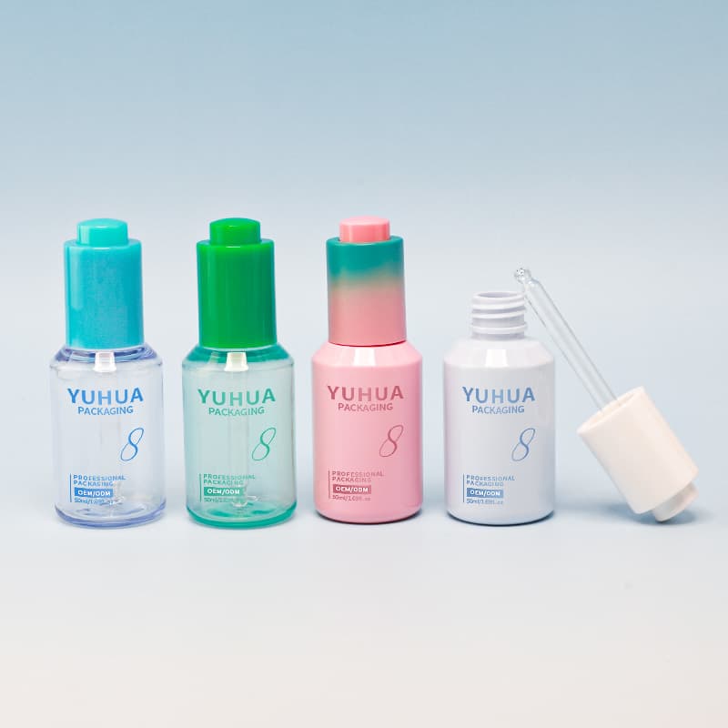 Cosmetic packaging — New Design 50ml Plastic Press Pump Dropper Bottle Colorful PET Conical Shoulder for Cosmetic Essential Oil Serum Pipette
