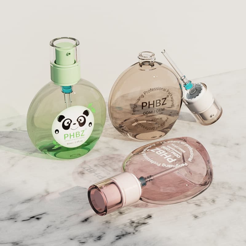 Cosmetic packaging — Custom 60ml Flat round Transparent Glass Pump Bottle New Foundation for Serum Lotion Facial Cleanser Empty Cosmetic Use