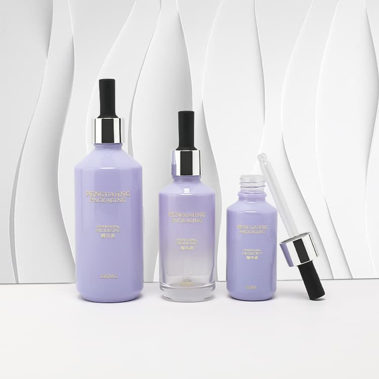 Cosmetic packaging — Glass Dropper Bottle 30ml Cosmetic Packaging Supplier Purple Gradient 30ml Serum Bottle with Dropper Skincare Face Serum Bottle
