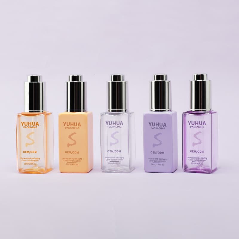 Cosmetic packaging — New Arrival 50ml for Clear Purple Plastic Square Serum and Perfume Bottle with Dropper Essential Oil Cosmetic Packaging