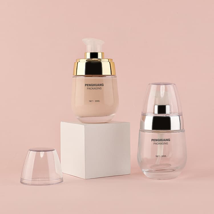 Cosmetic packaging — Custom Colored 30ml Glass Foundation Bottle Face Care Skincare Packaging 1oz Glass Cosmetic Bottle Pump Liquid Foundation Bottle