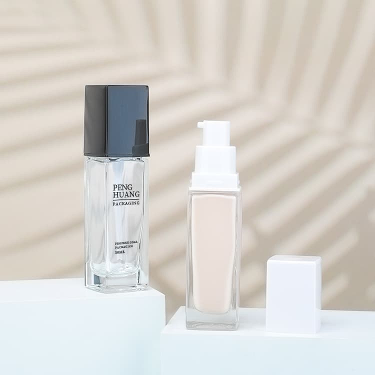 Cosmetic packaging — Luxury Skincare Packaging 1oz square Glass Liquid Foundation Bottle 30ml Pump Serum Bb Cc Cream 1oz Glass Foundation Bottle