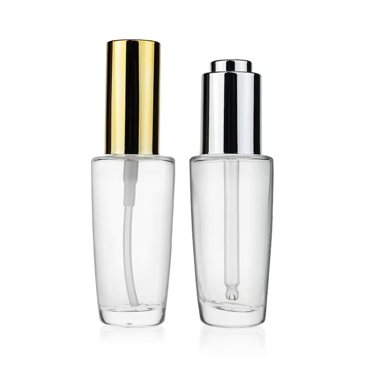 Cosmetic packaging — 18/410 cylinder clear cosmetic serum dropper glass bottle