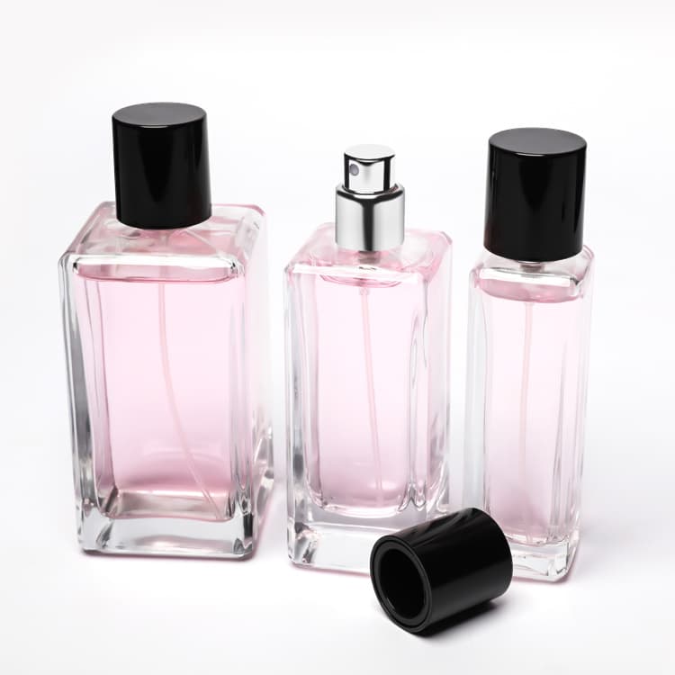 Cosmetic packaging — High Quality Refillable Empty Aluminum Spray Perfume Glass Bottle 30ml 50ml 100ml Square Perfume Glass Bottle with Atomizer