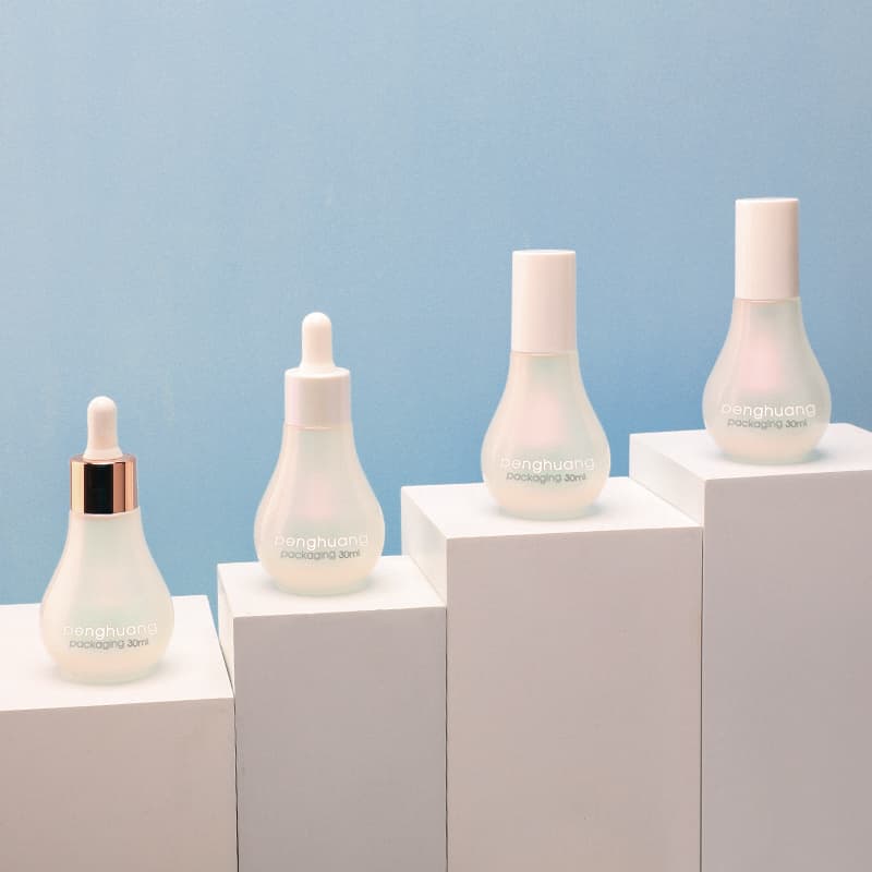 Cosmetic packaging — Wholesale Luxury 30ml 1oz Serum Bottle Round Cosmetic Frosted Serum Pump Essential Oil Glass Bottle with Dropper Cap