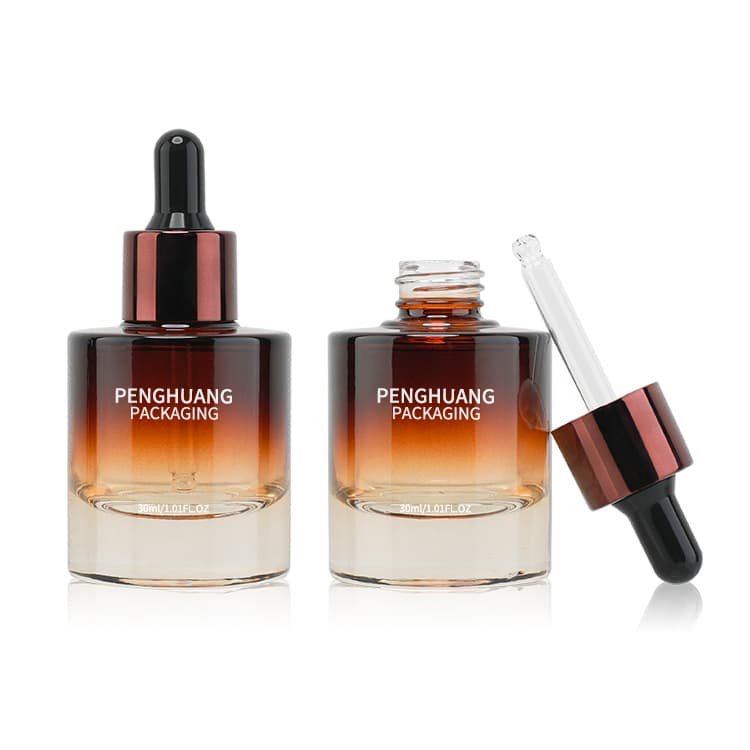 Cosmetic packaging — Round Amber Thick 1 oz Hair Oil Bottle Dropper Essential Oil Skincare Packaging Glass Serum Bottle 30ml 50ml Serum Container