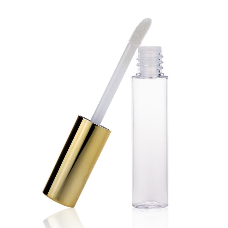Cosmetic packaging — Popular style 5ml 10ml 15ml PETG plastic lip gloss tube golden cap with brush