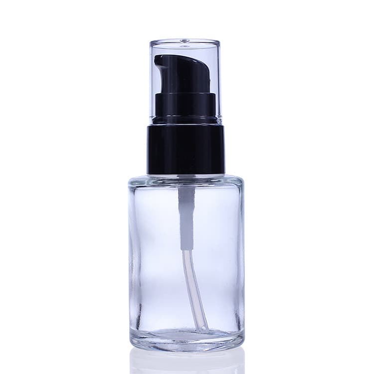 Cosmetic packaging — Round Cosmetic Packaging Empty 30ml Clear Glass Liquid Foundation Bottle Container Wholesale
