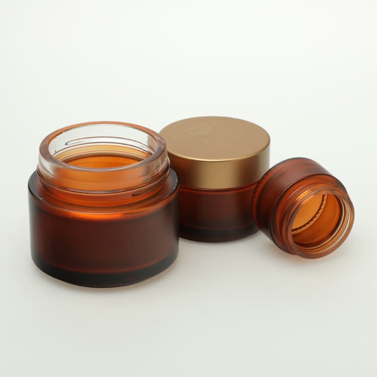 Cosmetic packaging — Frosted Amber Glass Jar for Face Cream Coloured Glass Cosmetic Jars Skin Care Cream Aluminum Cap