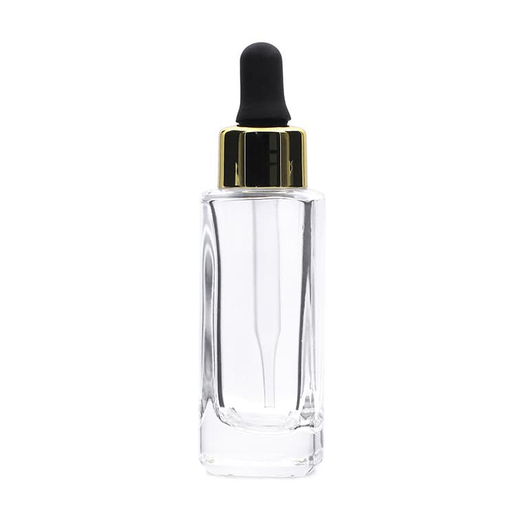 Cosmetic packaging — Stock Bottles Square Essence Bottles Wholesale 35 Ml Clear Glass 35ml Round Shape Glass Dropper Bottles Aluminum Dropper Cap