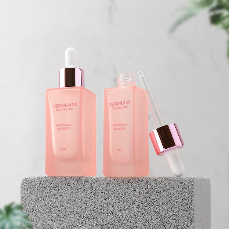Cosmetic packaging — Wholesale Supplier Cosmetic Packaging 1oz 30ml 50ml pink Glass Serum Dropper Bottle for Moisture Whitening