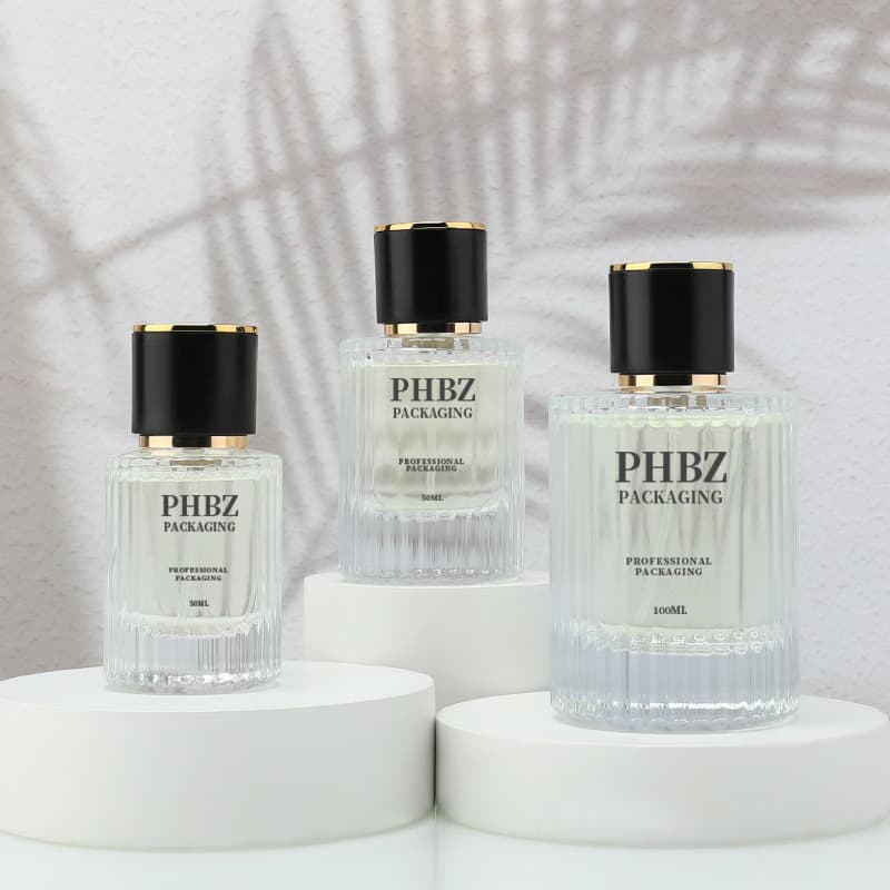 Cosmetic packaging — Mini Clear Glass Perfume Bottles 30ml 50ml Gold Water Spray Pump Cosmetic Empty Serum Packaging Square Screen Printing Box
