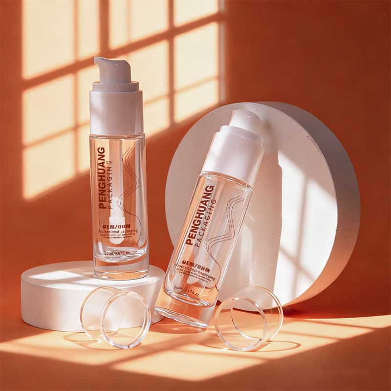 Cosmetic packaging — Customizable 20ml Transparent Cylinder Hail Oil Bottle with Press Pump and Cap Foundation Toner Cream Makeup Container Packaging