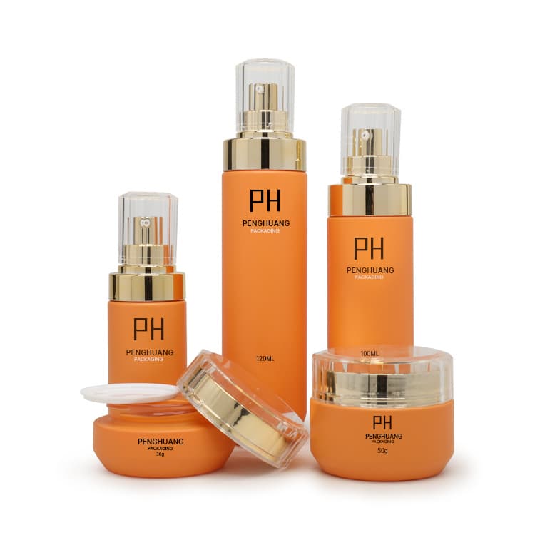Cosmetic packaging — Luxury Cosmetic Packaging Set Glass Emulsion Lotion Bottle and Cream Jar for Facial Care Moisture Skincare Packaging