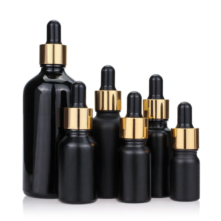 Cosmetic packaging — Matte Black 30ml 50ml Glass Essential Oil Bottle Dropper Dispenser Colognes Perfumes Chemistry Lab Chemicals Cosmetic Supplier