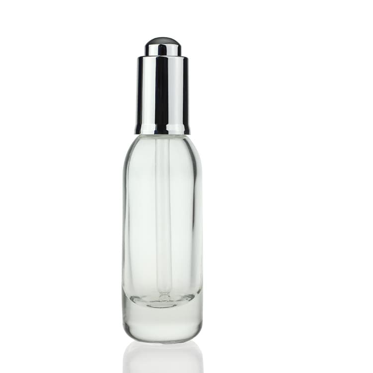 Cosmetic packaging — Hot-selling 40ml clear  Empty round shape cylinder Glass dropper Bottle serum essential Oil Glass bottle