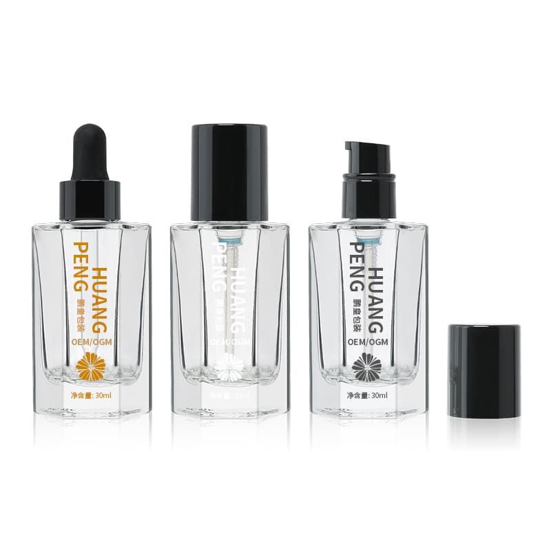 Cosmetic packaging — Wholesale 30ml Custom Hexagon Shape Glass Serum Bottle Foundation Cosmetic Skincare Packaging Dropper Bottle