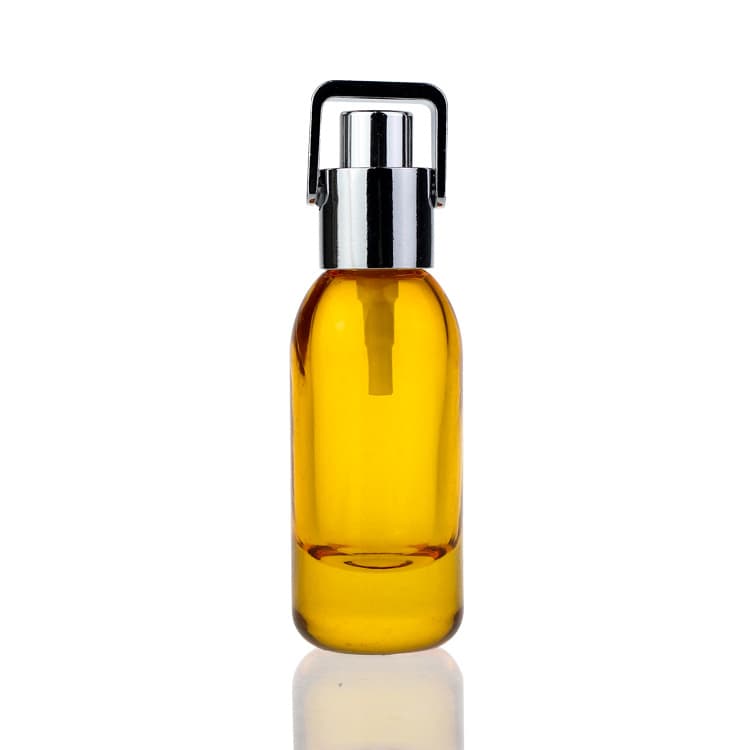 Cosmetic packaging — 30ml Amber Press Pump Round Face Serum Cosmetic Glass Bottle
