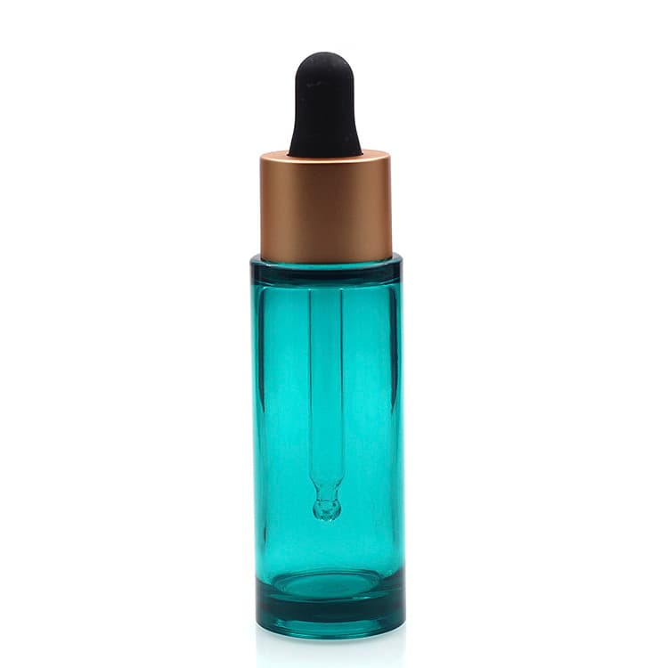 Cosmetic packaging — Glass Serum Bottle Hot Selling Manufacture Tall Cylinder Blue 70ml Aluminum Dropper Cap Glass Products Cosmetic High Quality