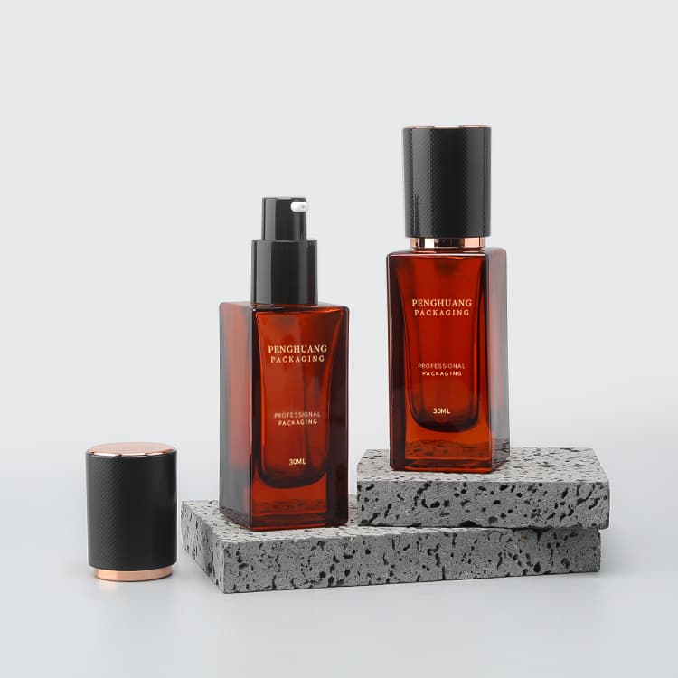 Cosmetic packaging — Luxury 30ml Face Liquid Foundation Bottle Packaging Makeup Base Lotion Cream Glass Pump Bottle Amber Empty Foundation Bottle