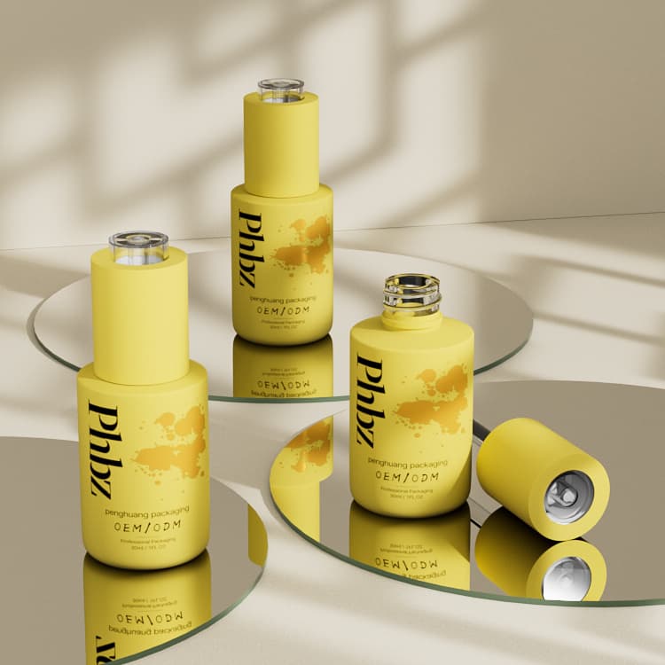 Cosmetic packaging — Glass Skincare Packaging Yellow Press Dropper Serum Bottle 30ml Essential Oil Bottle Dropper Pipette 1oz Glass Serum Bottle