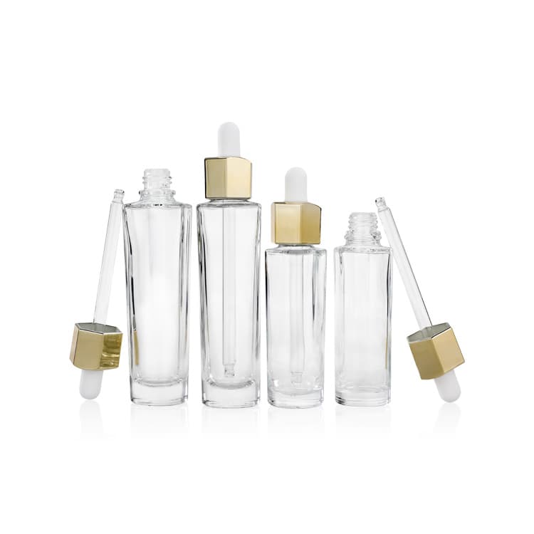 Cosmetic packaging — Luxury Skin Care clear Essential Fragrance Oil Serum 15ml 20ml 30ml 50ml Cosmetic Dropper Glass Bottle with  Gold Dropper