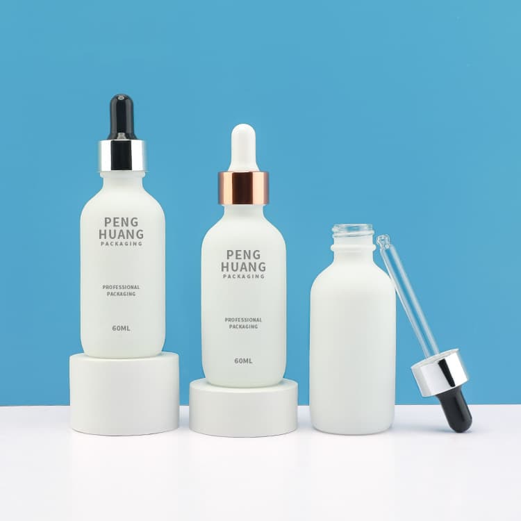 Cosmetic packaging — Wholesale 2oz 60ml Frosted Boston Bottle Custom Glass Dropper for Essential Oil Hair Oil Skin Facial Cleanser Screen Printing